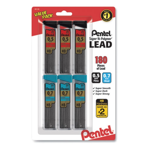 Picture of Super Hi-Polymer Lead Refill Value Pack, 0.5 Mm; 0.7 Mm, Hb, Black, 30/tube, 6 Tubes/pack