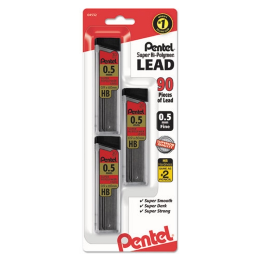 Picture of Super Hi-Polymer Lead Refills, 0.5 Mm, Hb, Black, 30/tube, 3 Tubes/pack