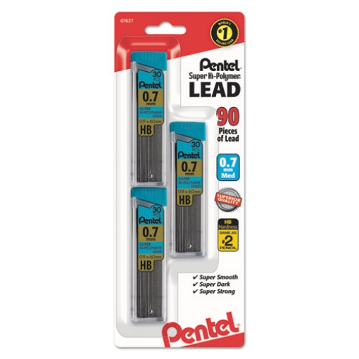 Picture of Super Hi-Polymer Lead Refills, 0.7 Mm, Hb, Black, 30/tube, 3 Tubes/pack