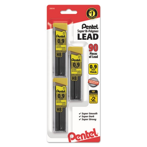 Picture of Super Hi-Polymer Lead Refills, 0.9 Mm, Hb, Black, 30/tube, 3 Tubes/pack