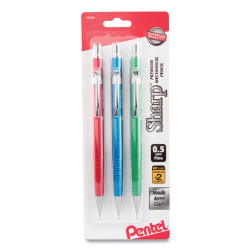 Picture of Sharp Mechanical Pencil, 0.5 mm, HB (#2), Black Lead, Assorted Barrel Colors, 3/Pack