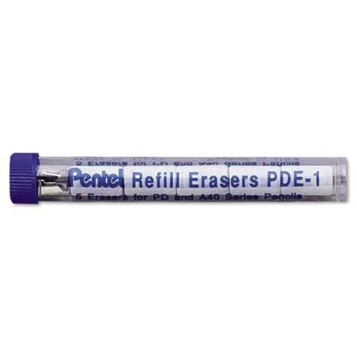 Picture of Eraser Refills For Pentel Champ, E-Sharp, Jolt, Icy And Quicker Clicker Pencils, Cylindrical Rod, White, 5/tube