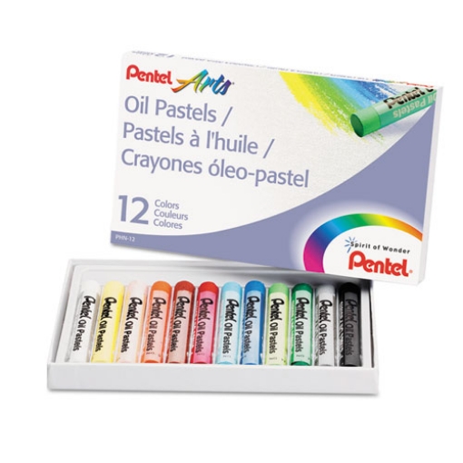 Picture of Oil Pastel Set With Carrying Case, 12 Assorted Colors, 0.38" Dia X 2.38", 12/set