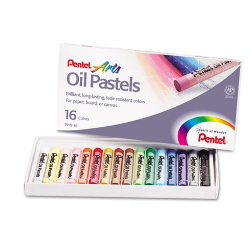 Picture of Oil Pastel Set With Carrying Case, 16 Assorted Colors, 0.38" Dia X 2.38", 16/pack