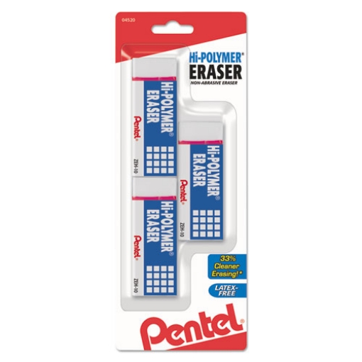 Picture of Hi-Polymer Eraser, For Pencil Marks, Rectangular Block, Medium, White, 3/pack