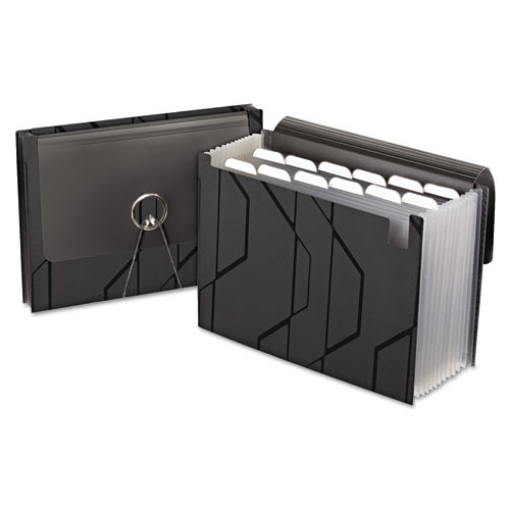 Picture of Sliding Cover Expanding File, 4" Expansion, 13 Sections, Cord/Hook Closure, 1/6-Cut Tabs, Letter Size, Black