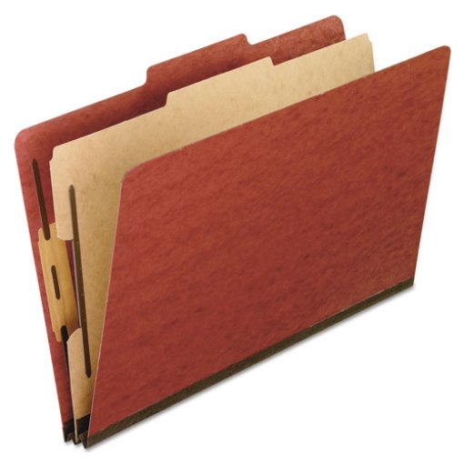 Picture of Four-Section Pressboard Classification Folders, 2" Expansion, 1 Divider, 4 Fasteners, Letter Size, Red Exterior, 10/Box