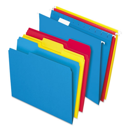 Picture of Combo Filing Kit, Letter Size, (12) 1/5-Cut Exterior Hanging File Folders, (12) 1/3-Cut File Folders, Assorted Colors