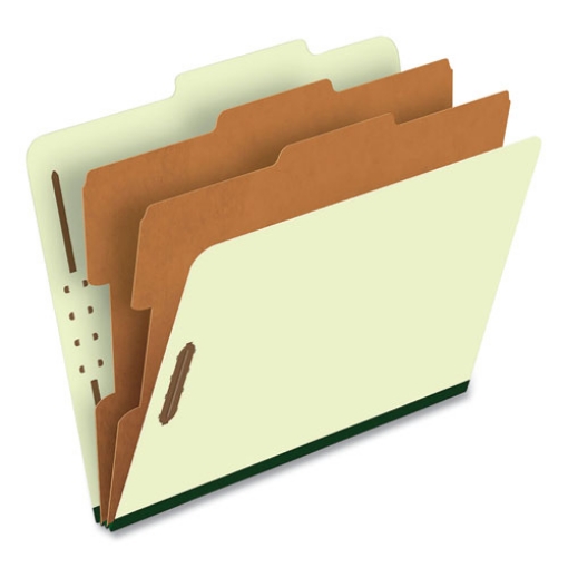 Picture of Six-Section Pressboard Classification Folders, 2" Expansion, 2 Dividers, 6 Fasteners, Letter Size, Green Exterior, 10/Box