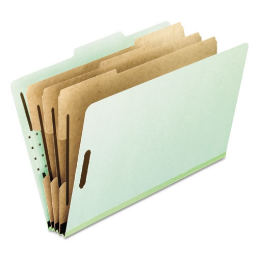 Picture of Eight-Section Pressboard Classification Folders, 3" Expansion, 3 Dividers, 8 Fasteners, Letter Size, Green Exterior, 10/Box