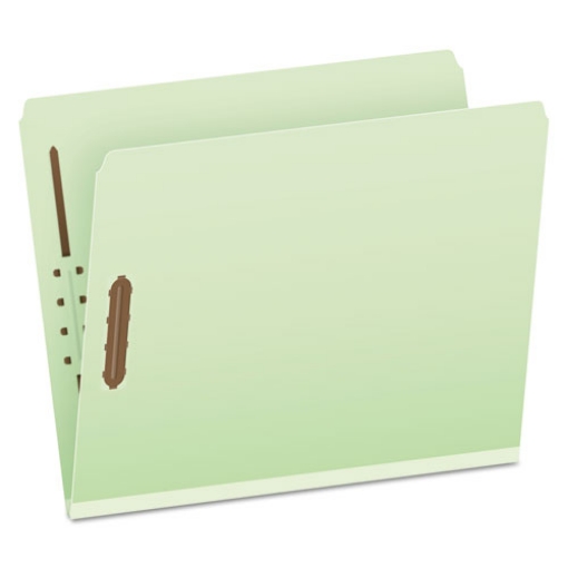 Picture of heavy-duty pressboard folders with embossed fasteners, straight tabs, 2" expansion, 2 fasteners, letter size, green, 25/box