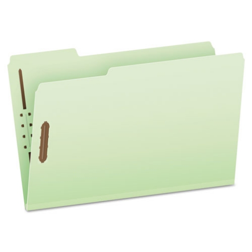 Picture of heavy-duty pressboard folders with embossed fasteners, 1/3-cut tabs, 2" expansion, 2 fasteners, legal size, green, 25/box