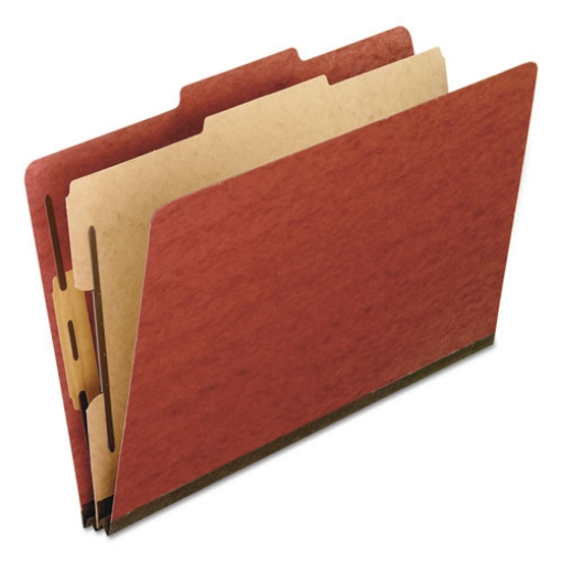 Picture of Four-Section Pressboard Classification Folders, 2" Expansion, 1 Divider, 4 Fasteners, Legal Size, Red Exterior, 10/Box