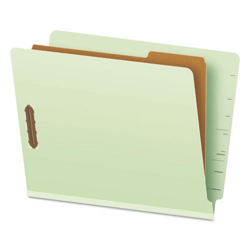 Picture of End Tab Classification Folders, 1.75" Expansion, 1 Divider, 4 Fasteners, Letter Size, Pale Green Exterior, 10/Box