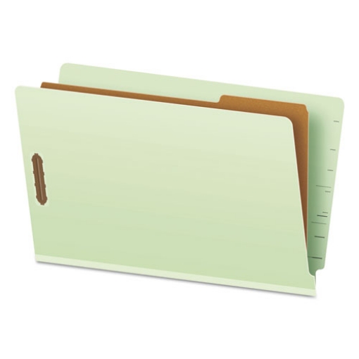 Picture of End Tab Classification Folders, 2" Expansion, 1 Divider, 4 Fasteners, Legal Size, Pale Green Exterior, 10/Box