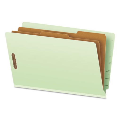 Picture of End Tab Classification Folders, 2" Expansion, 2 Dividers, 6 Fasteners, Legal Size, Pale Green Exterior, 10/Box