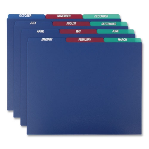 Picture of Poly Top Tab File Guides, 1/3-Cut Top Tab, January To December, 8.5 X 11, Assorted Colors, 12/set