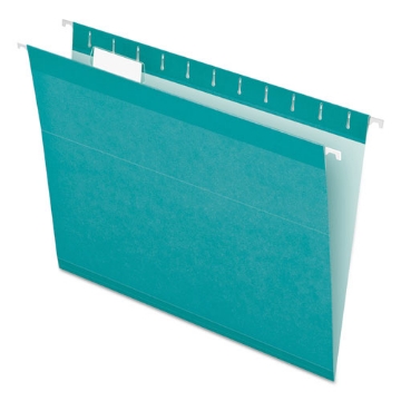 Picture of Colored Reinforced Hanging Folders, Letter Size, 1/5-Cut Tabs, Aqua, 25/Box