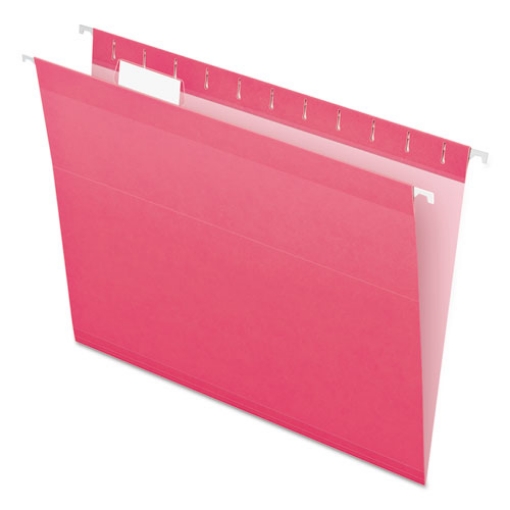 Picture of Colored Reinforced Hanging Folders, Letter Size, 1/5-Cut Tabs, Pink, 25/Box