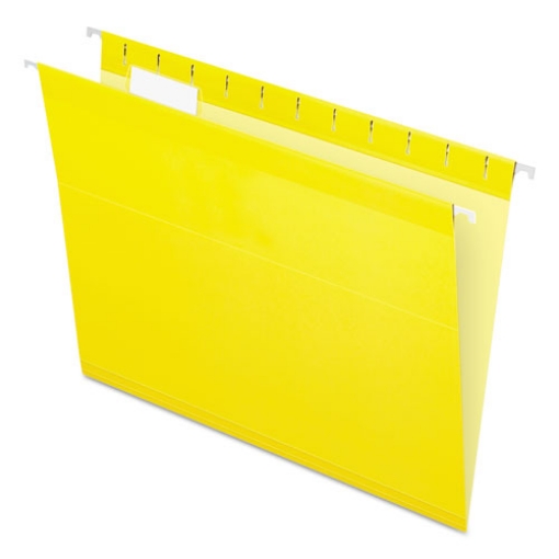 Picture of Colored Reinforced Hanging Folders, Letter Size, 1/5-Cut Tabs, Yellow, 25/Box