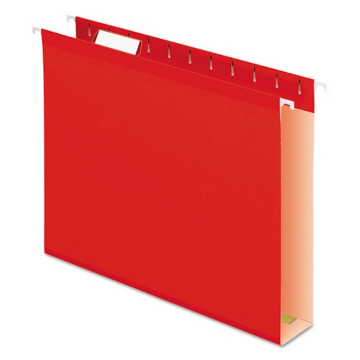 Picture of Extra Capacity Reinforced Hanging File Folders with Box Bottom, 2" Capacity, Letter Size, 1/5-Cut Tabs, Red, 25/Box