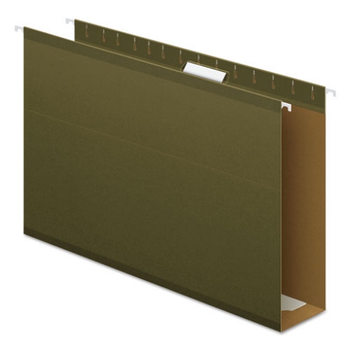 Picture of Extra Capacity Reinforced Hanging File Folders with Box Bottom, 3" Capacity, Legal Size, 1/5-Cut Tabs, Green, 25/Box