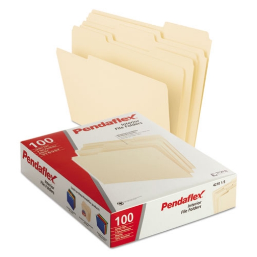 Picture of Interior File Folders, 1/3-Cut Tabs: Assorted, Letter Size, Manila, 100/Box