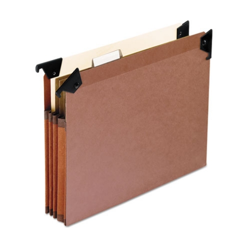 Picture of Premium Expanding Hanging File Pockets with Swing Hooks and Dividers, 3 Dividers with 1/5-Cut Tabs, Letter Size, Brown, 5/Box