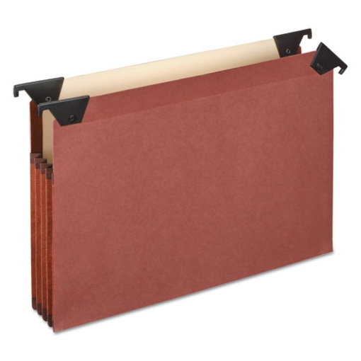 Picture of Premium Expanding Hanging File Pockets with Swing Hooks and Dividers, 3 Dividers with 1/3-Cut Tabs, Letter Size, Brown, 5/Box