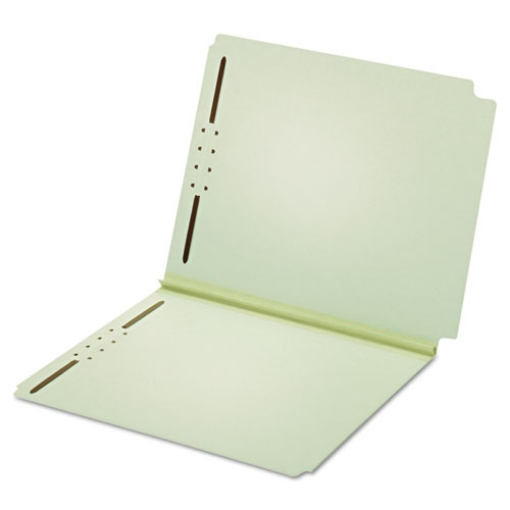 Picture of Dual-Tab Pressboard Fastener Folder, 2" Expansion, 2 Fasteners, Letter Size, Light Green Exterior, 25/Box