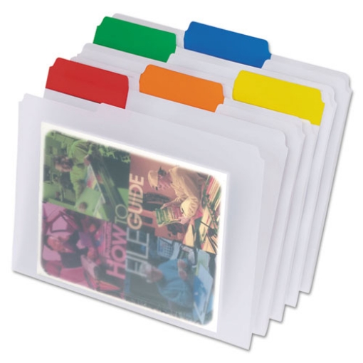 Picture of Poly File Folders, 1/3-Cut Tabs: Assorted, Letter Size, Clear, 25/Box