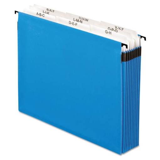 Picture of SureHook Nine-Section Hanging Folder, 9 Sections, 5.25" Capacity, Letter Size, 1/5-Cut Tabs, Blue