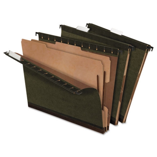 Picture of surehook reinforced hanging divider folders, 2" expansion, 2 dividers, 4 fasteners, letter size, green exterior, 10/box