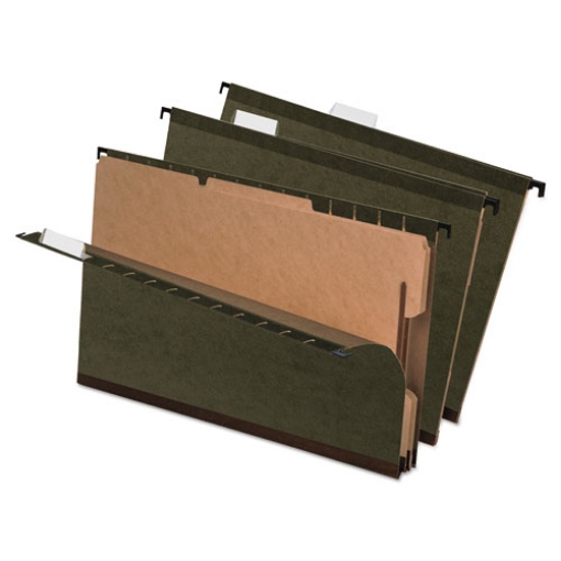 Picture of SureHook Reinforced Hanging Divider Folders, 2" Expansion, 2 Dividers, 4 Fasteners, Legal Size, Green Exterior, 10/Box