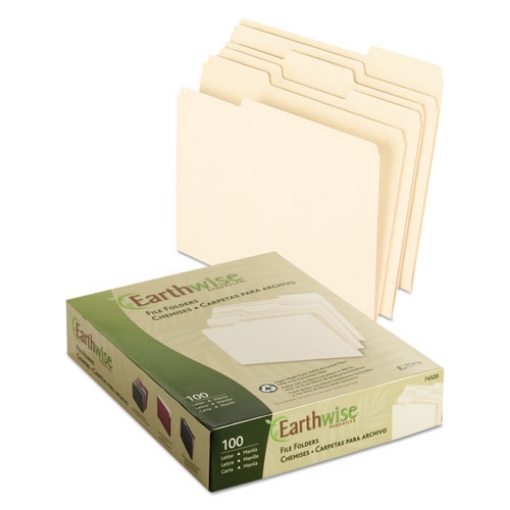 Picture of Earthwise by Pendaflex 100% Recycled Manila File Folder, 1/3-Cut Tabs: Assorted, Letter, 0.75" Expansion, Manila, 100/Box