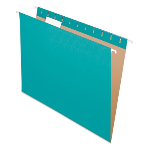 Picture of Colored Hanging Folders, Letter Size, 1/5-Cut Tabs, Aqua, 25/Box