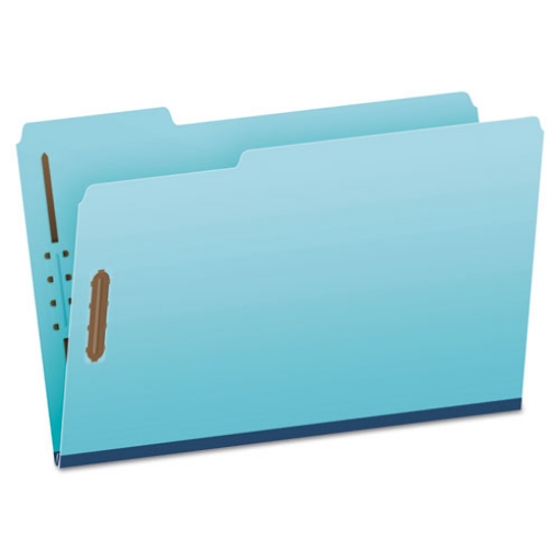 Picture of Heavy-Duty Pressboard Folders with Embossed Fasteners, 1/3-Cut Tabs, 1" Expansion, 2 Fasteners, Legal Size, Blue, 25/Box