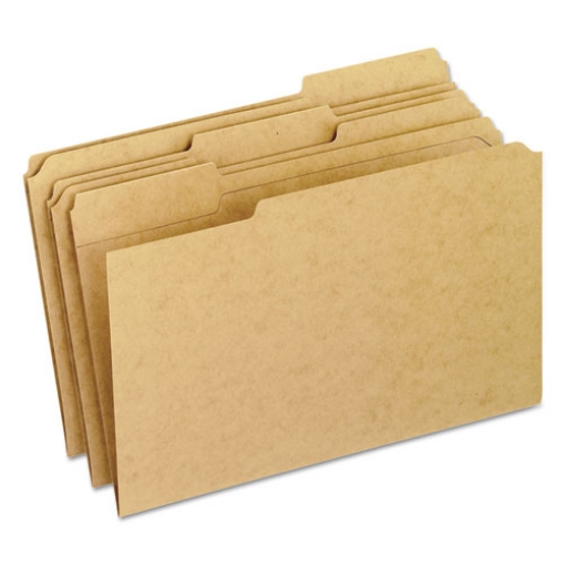 Picture of Dark Kraft File Folders with Double-Ply Top, 1/3-Cut Tabs: Assorted, Legal Size, 0.75" Expansion, Brown, 100/Box