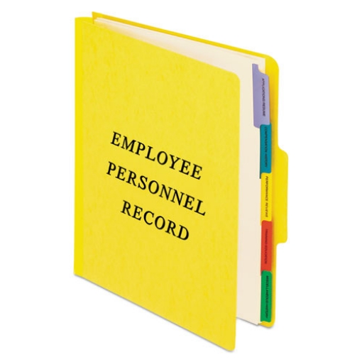 Picture of Vertical-Style Personnel Folders, 2" Expansion, 5 Dividers, 2 Fasteners, Letter Size, Yellow Exterior