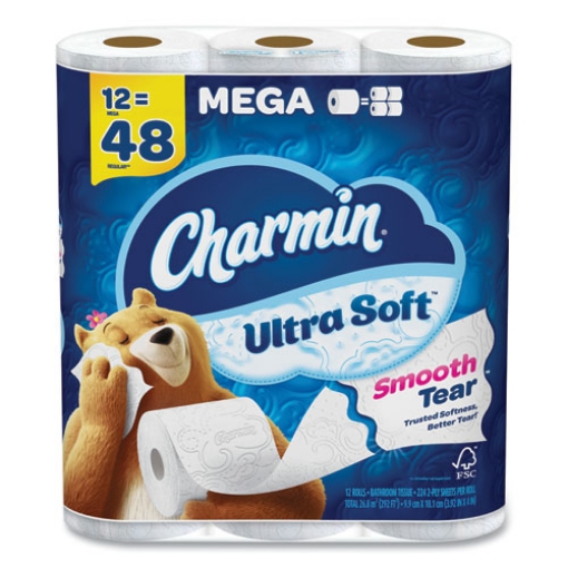 Picture of Ultra Soft Bathroom Tissue, Mega Roll, Septic Safe, 2-Ply, White, 224 Sheets/Roll, 12 Rolls/Pack, 4 Packs/Carton