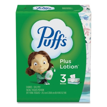 Picture of Plus Lotion Facial Tissue, 2-Ply, White, 124/Box, 3 Box/Pack