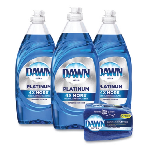 Picture of Platinum Liquid Dish Detergent, Refreshing Rain Scent, (3) 24 Oz Bottles Plus (2) Sponges/carton