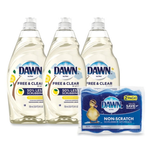 Picture of platinum liquid dish detergent, lemon scent, (3) 24 oz bottles plus (2) sponges/carton