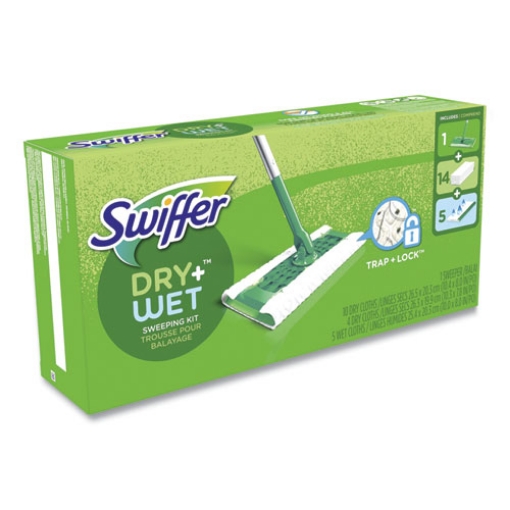 Picture of SWEEPER MOP, 10 X 4.8 WHITE CLOTH HEAD, 46" SILVER/GREEN ALUMINUM/PLASTIC HANDLE