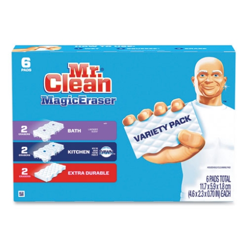 Picture of Magic Eraser Variety Pack, Extra Durable; Bath; Kitchen, 4.6 X 2.3, 0.7" Thick, White, 6/pack, 8 Packs/carton