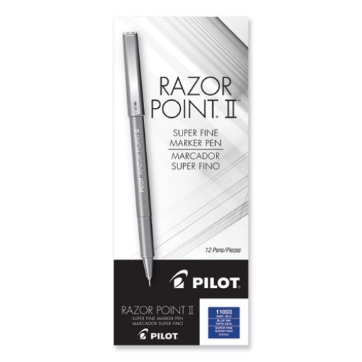 Picture of Razor Point II Super Fine Line Porous Point Pen, Stick, Ultra-Fine 0.2 mm, Blue Ink, Blue Barrel, Dozen