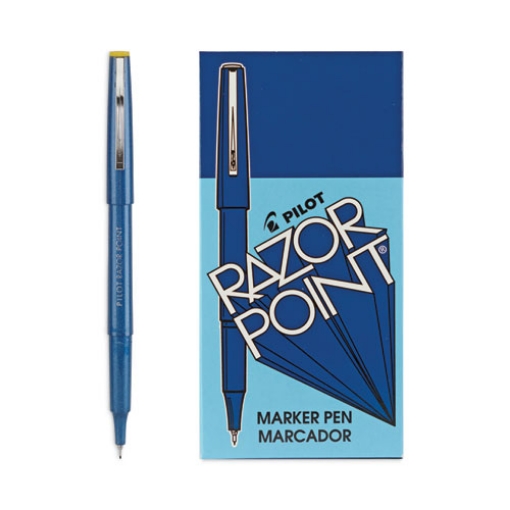 Picture of Razor Point Fine Line Porous Point Pen, Stick, Extra-Fine 0.3 Mm, Blue Ink, Blue Barrel, Dozen