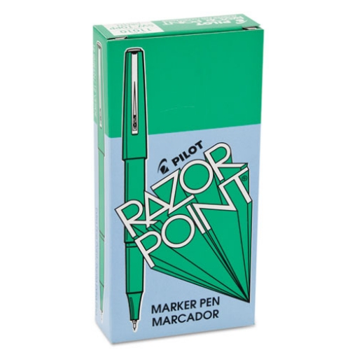 Picture of Razor Point Fine Line Porous Point Pen, Stick, Extra-Fine 0.3 Mm, Green Ink, Green Barrel, Dozen