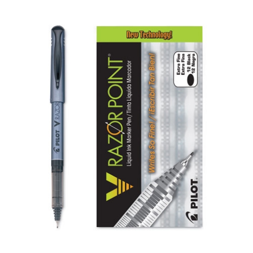 Picture of V Razor Point Liquid Ink Porous Point Pen, Stick, Extra-Fine 0.5 mm, Black Ink, Gray/Smoke Barrel, Dozen