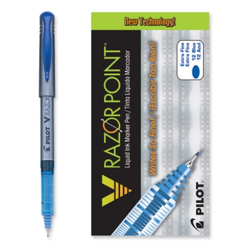 Picture of V Razor Point Liquid Ink Porous Point Pen, Stick, Extra-Fine 0.5 mm, Blue Ink, Gray/Translucent Blue Barrel, Dozen